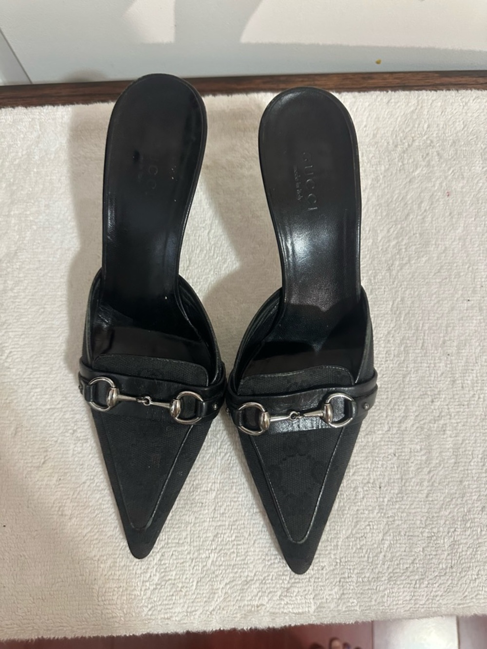 Gucci Black Pointed Mules with Silver Horsebit